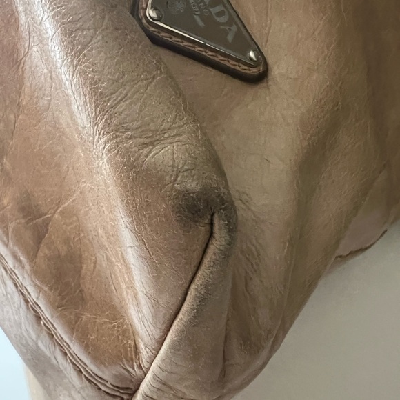 Vintage Prada camel beige taupe bag briefcase handle crossbody authentic nude - Picture 9 of 15